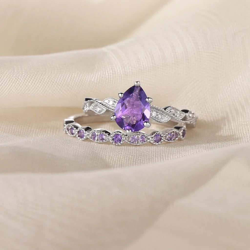 Geflochtenes Ring-Set mit Amethyst