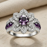 Silberring mit violetter Lotusblüte
